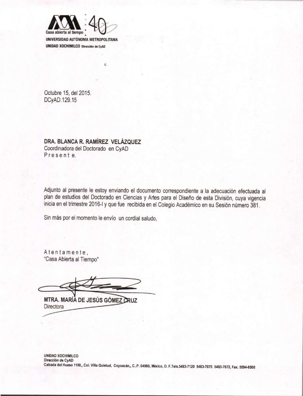 Plan y programa de estudios del Doctorado en CyAD