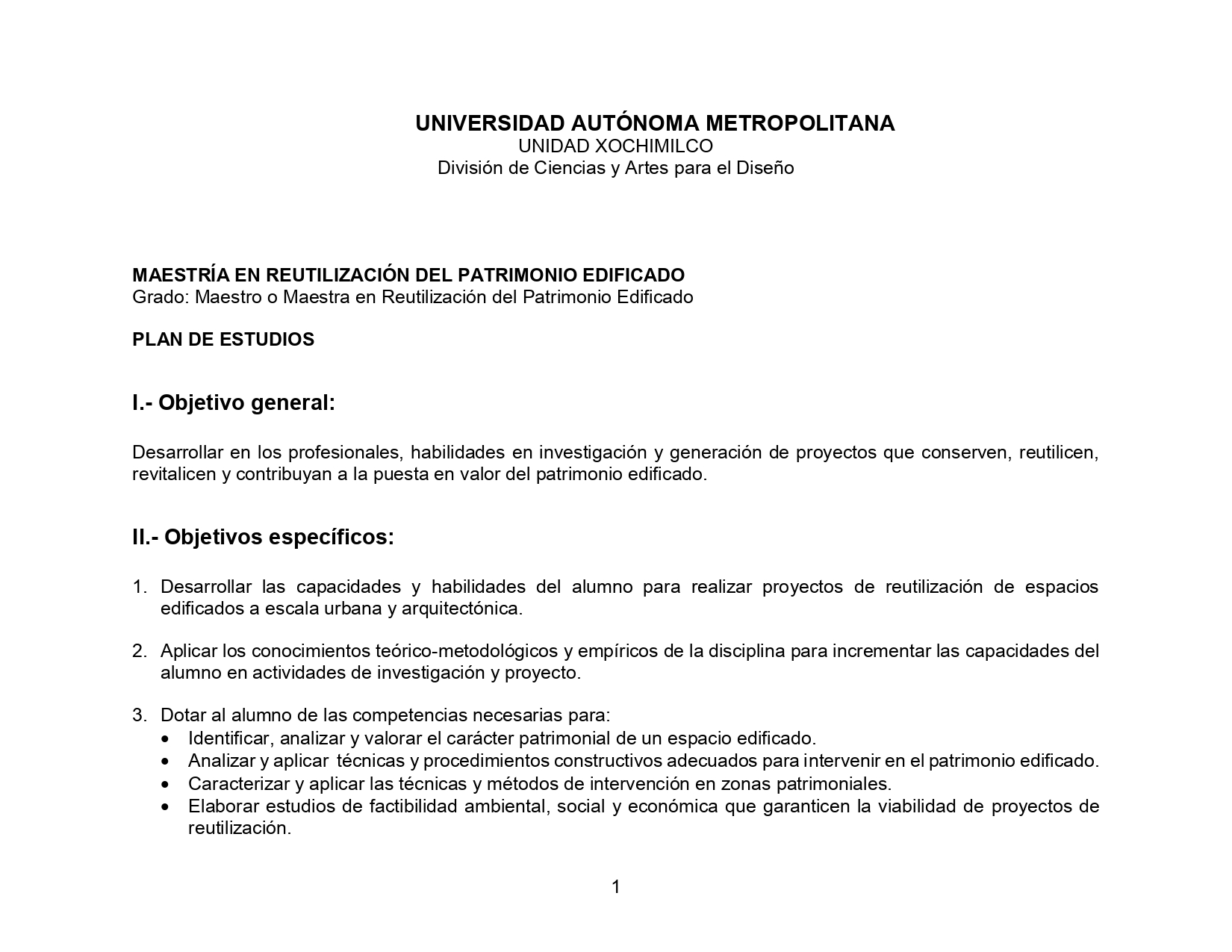 Portada Plan y programa de estudios de la Maestría en Reutilización del Patrimonio Edificado 